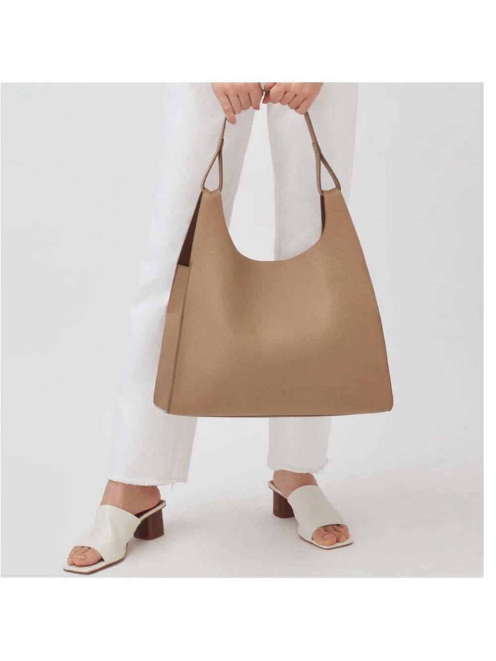 Cuyana Oversized Double Loop Pebbled Leather Hobo in Cappuccino